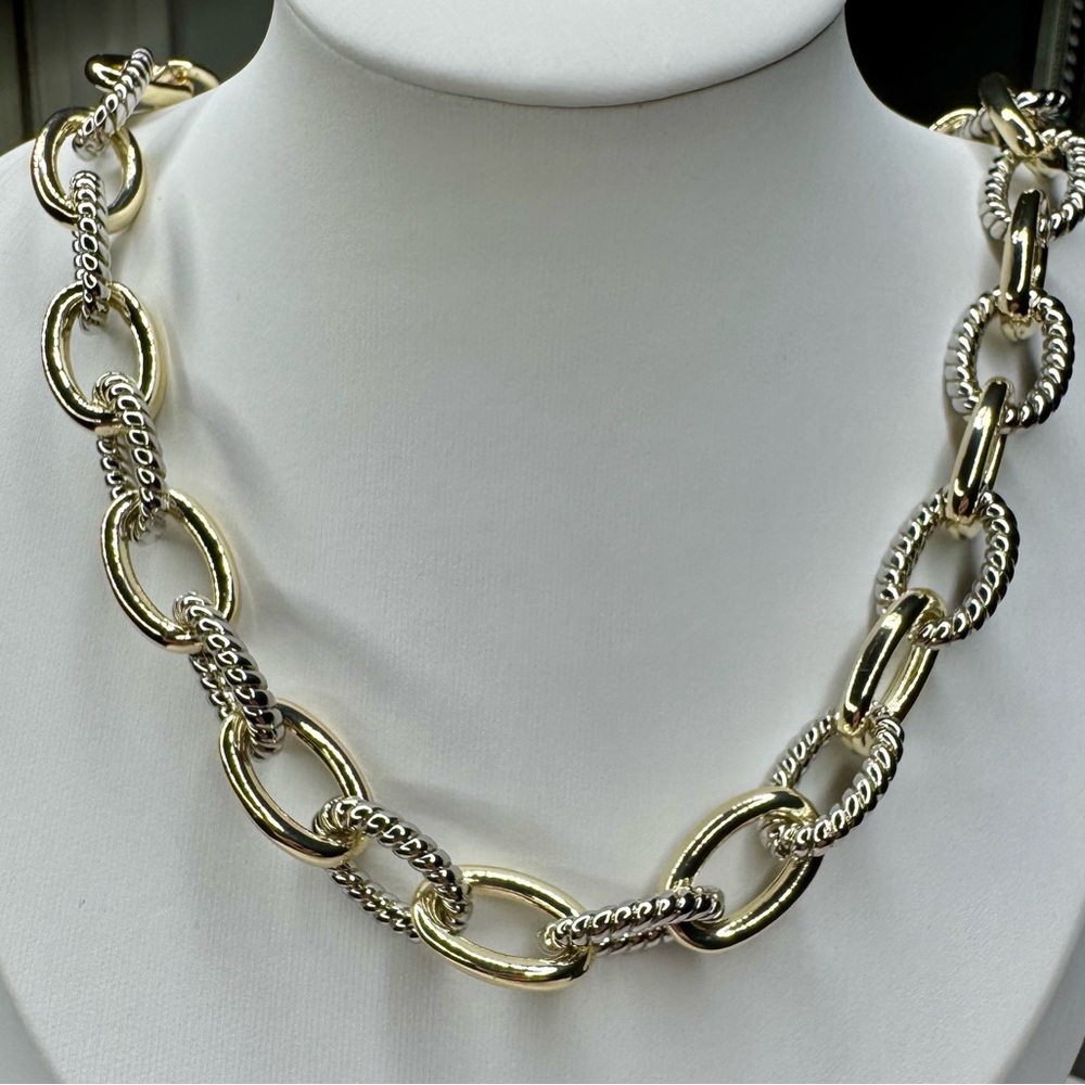 Two Tone 14k Gold Oval Open Link Necklace Designer Inspired